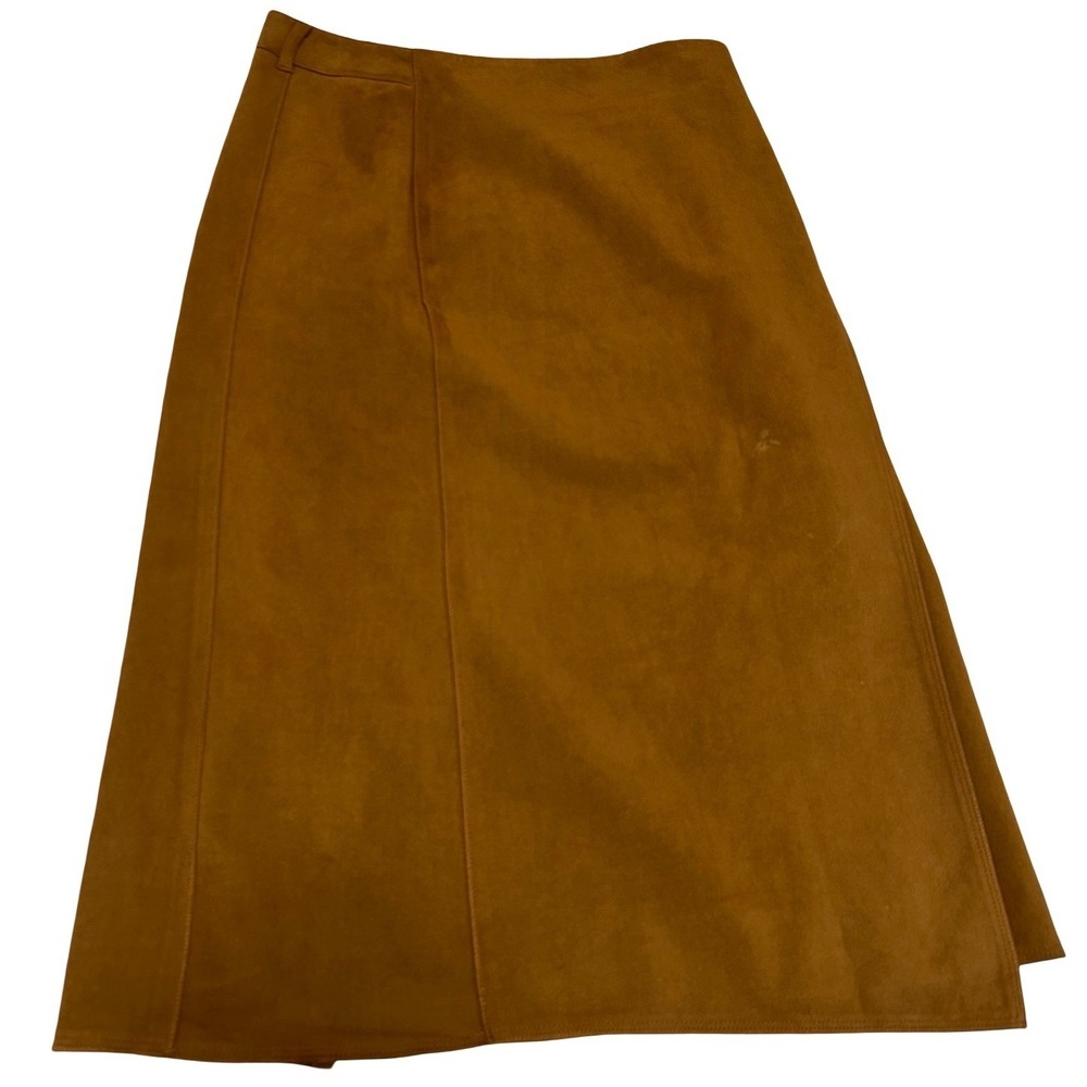 Beanpole Faux Suede Wrap Midi Skirt Brown Sz 26
